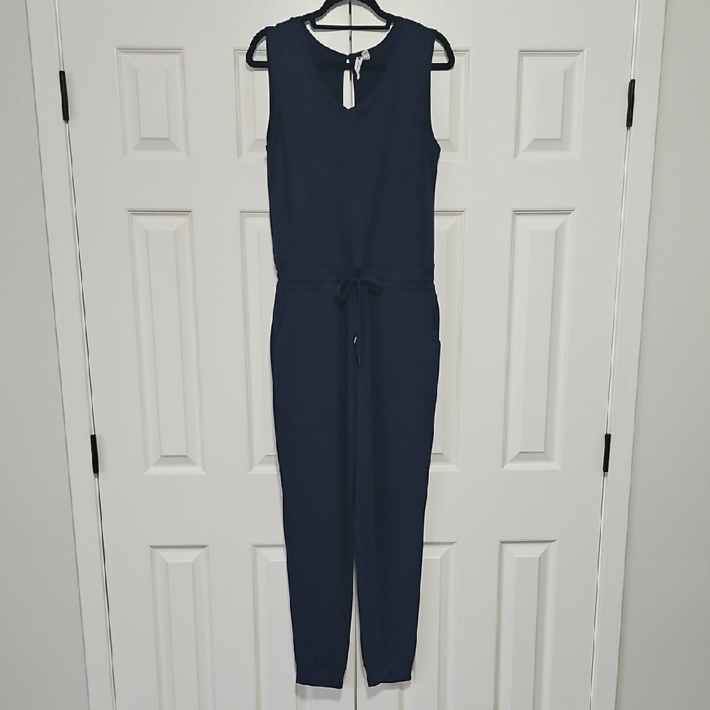 Cable & Gauge Sleeveless Navy Drawstring Jumpsuit Womens Medium M EUC